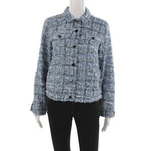 Picadilly Women Collared Check Button Jacket Blue Long Sleeve Polyester Size S